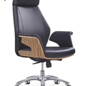 fauteuil President Cuir noir Accoudoir Bois